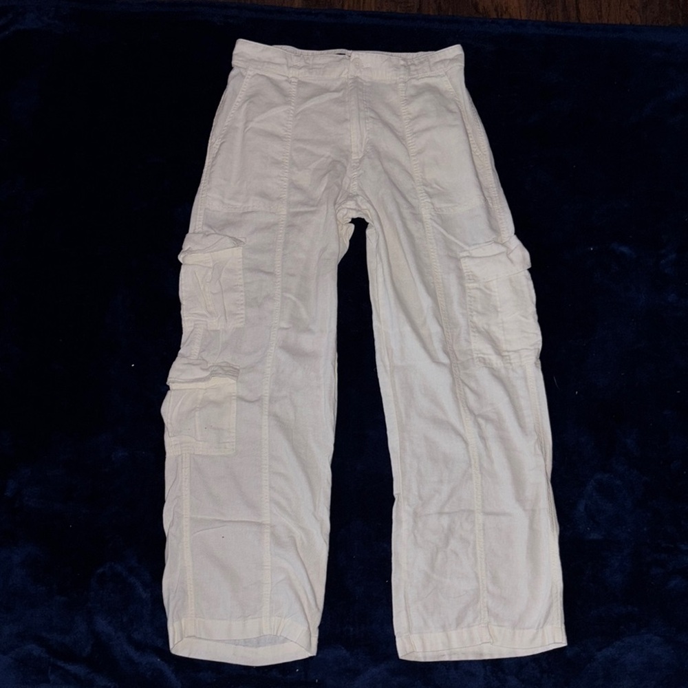 Aeropostale Creamy-White Linen Cargo Pants Relaxed Fit